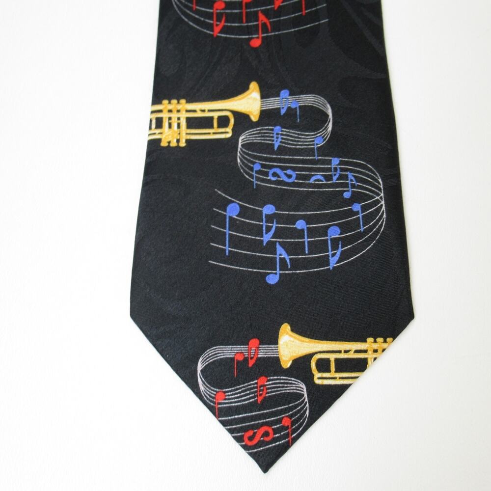 Vintage Steven Harris Tie Mens 56 in Sax Trumpet Music Necktie Novelty Wide
